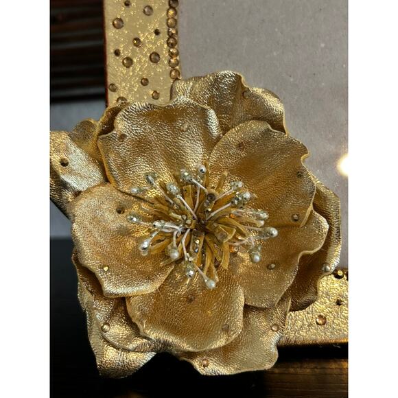 Handmade Gold Leather Picture Frame 5x7 Floral Photo Frame Luxury Home Decor - Picture 4 of 8